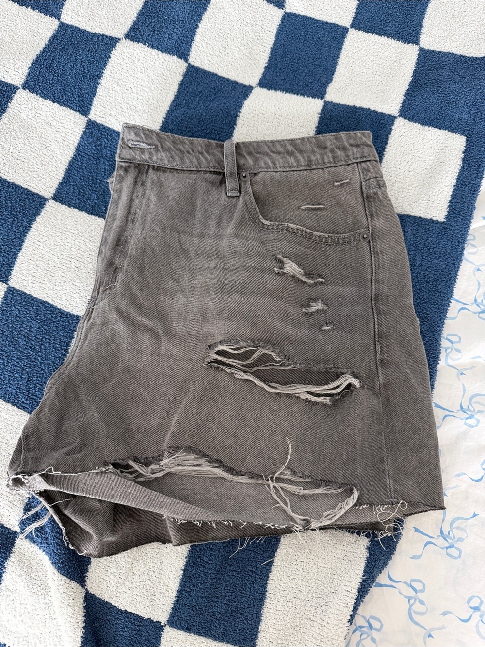 Fashion Nova Distressed Gray Denim Mini Skirt